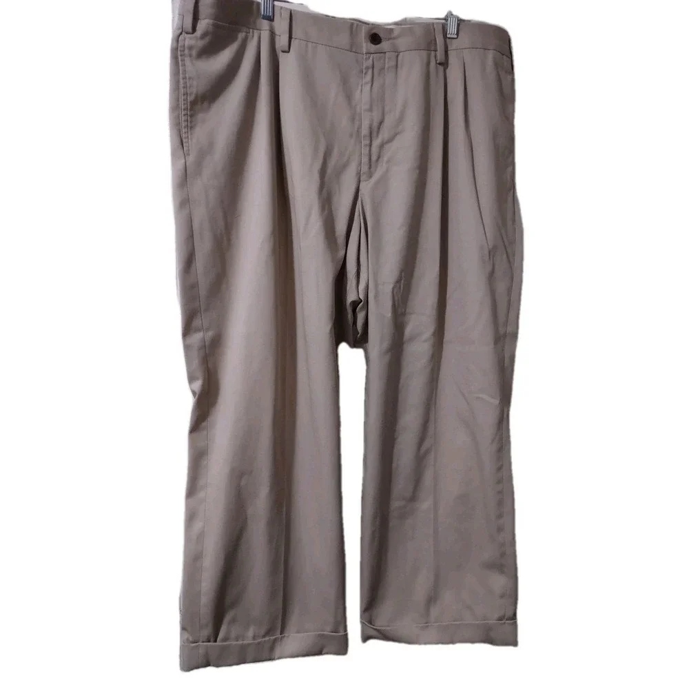 Eddie Bauer Chino Pants Mens Size 42 Beige Cotton Mid Rise Pleated Front Cuffed